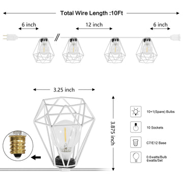 Indoor/Outdoor 10 ft. Contemporary Transitional Incandescent G40 Diamond Cage String Lights